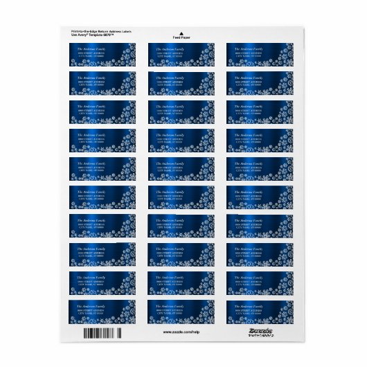 Kerstwitte snowflakes Navy Blue Etiket (Full Sheet)