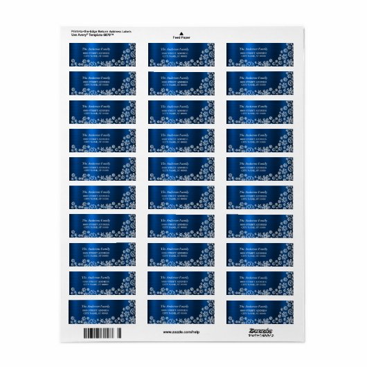 Kerstwitte snowflakes Navy Blue Etiket (Full Sheet)