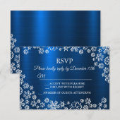 Kerstwitte snowflakes Navy Blue RSVP Kaartje (Voorkant / Achterkant)
