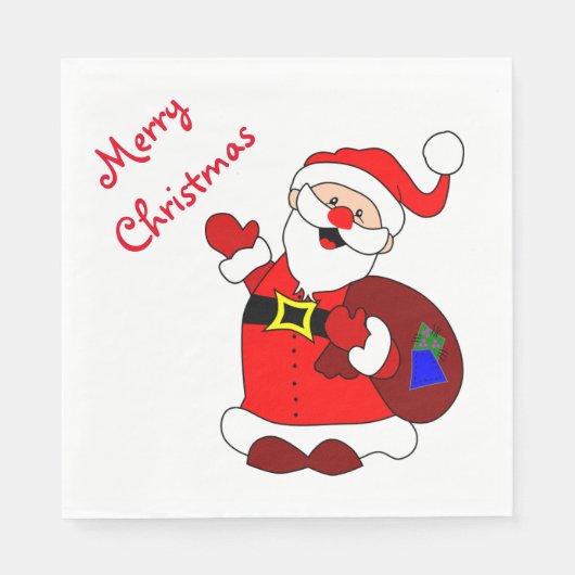 Kerstwitte standaard Napkin/Waving Santa Servetten (Voorkant)