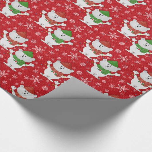 Kerstwitte Teddy Bears Pattern Cadeaupapier (Hoek)