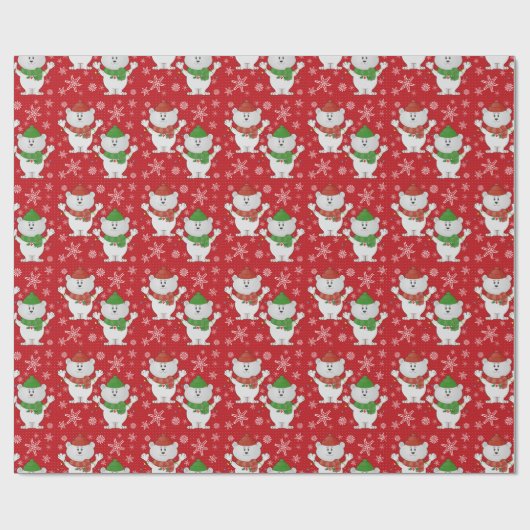Kerstwitte Teddy Bears Pattern Cadeaupapier (Vlak)