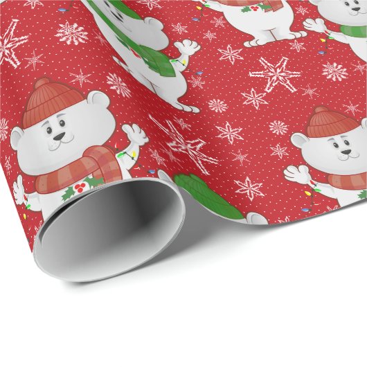 Kerstwitte Teddy Bears Pattern Cadeaupapier (Rol Hoek)