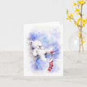 Kerstwitte teddybeer in een boom kaart (Gele Bloem)