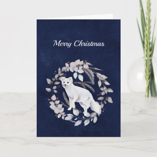 Kerstwitte Waterverf met flora en fauna Feestdagen Kaart (Voorkant)