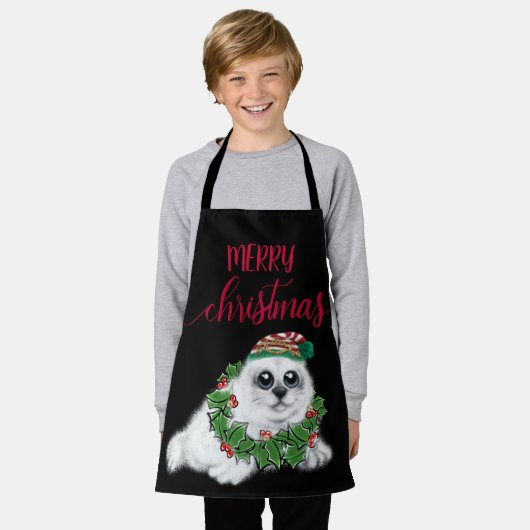 Kerstwitte zeehond pup, feestdier A Schort (Gedragen)