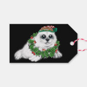 Kerstwitte zeehond pup, feestelijk Arctisch dier Cadeaulabel (Voorkant (Horizontaal))