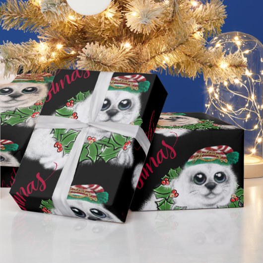 Kerstwitte zeehond pup, feestelijk Arctisch dier Cadeaupapier (Feestdagen)