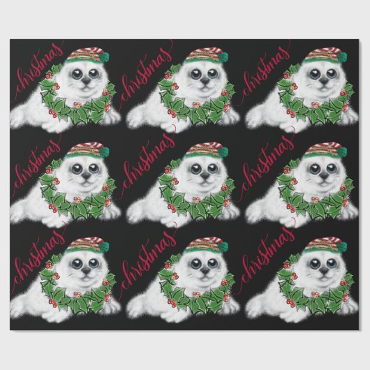 Kerstwitte zeehond pup, feestelijk Arctisch dier Cadeaupapier (Vlak)