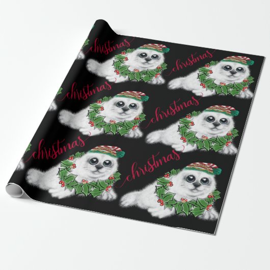 Kerstwitte zeehond pup, feestelijk Arctisch dier Cadeaupapier (Uitgerold)