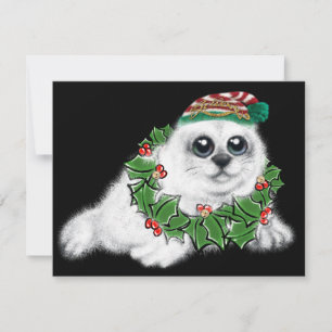 Kerstwitte zeehond pup, feestelijk Arctisch dier Notitiekaartje