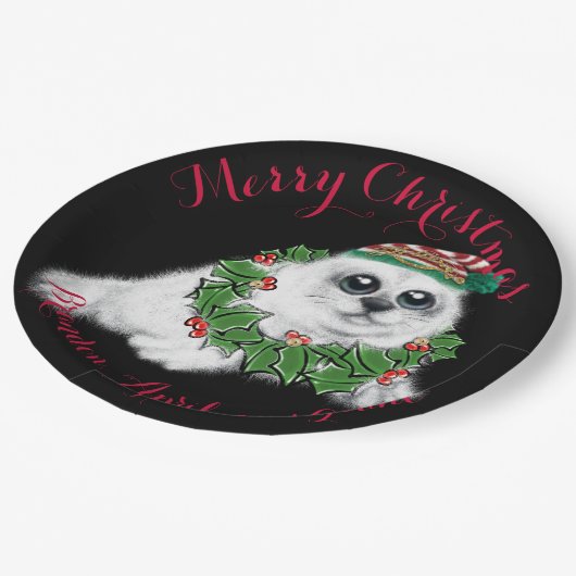 Kerstwitte zeehond pup, feestelijk Arctisch dier Papieren Bordje (Gekanteld)