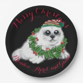 Kerstwitte zeehond pup, feestelijk Arctisch dier Papieren Bordje (Voorkant)