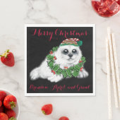 Kerstwitte zeehond pup, feestelijk Arctisch dier Servet (Insitu)