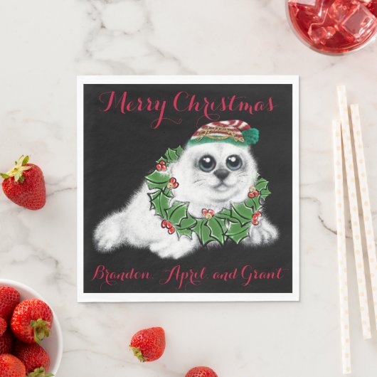 Kerstwitte zeehond pup, feestelijk Arctisch dier Servet (Insitu)