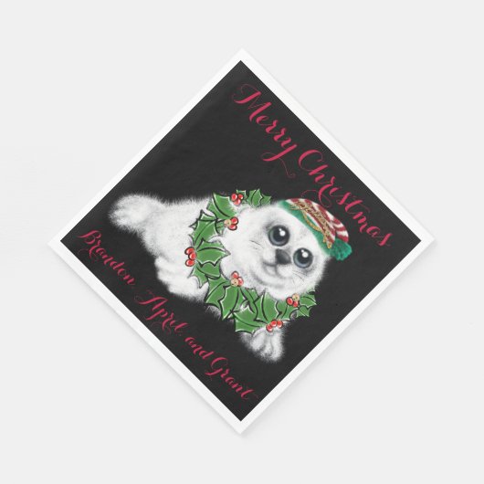 Kerstwitte zeehond pup, feestelijk Arctisch dier Servet (Hoek)