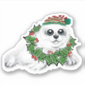 Kerstwitte zeehond pup, feestelijk Arctisch dier Sticker (Voorkant)