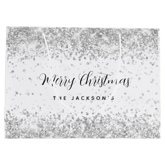 Kerstwitte zilversparren groot cadeauzakje (Achterkant)