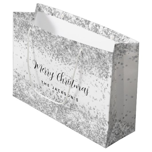 Kerstwitte zilversparren groot cadeauzakje (Voorkant Gekanteld)