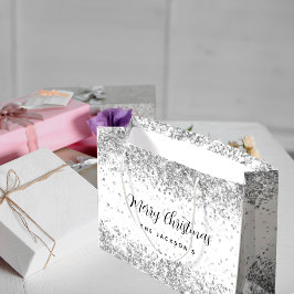 Kerstwitte zilversparren groot cadeauzakje