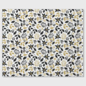 Kerstwitte zwarte goudkleurig Holly Botanical Cadeaupapier (Vlak)