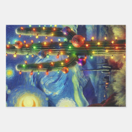 Kerstwoestijn Saguaro Cactus Decoupage Inpakpapier Vel