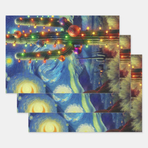 Kerstwoestijn Saguaro Cactus Decoupage Inpakpapier Vel