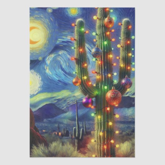 Kerstwoestijn Saguaro Cactus Decoupage Tissuepapier (Voorkant)