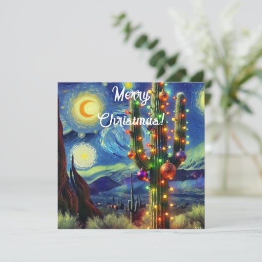 Kerstwoestijn Saguaro Cactus Flat Holiday Kaart (Staand voorkant)