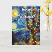 Kerstwoestijn Saguaro Cactus Holiday Kaart (Gele Bloem)