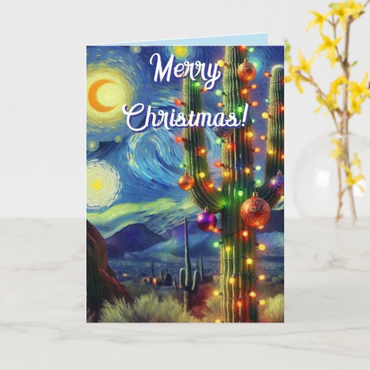 Kerstwoestijn Saguaro Cactus Holiday Kaart (Gele Bloem)