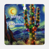 Kerstwoestijn Saguaro Cactus Holiday Kaart Metalen Ornament (Achterkant)