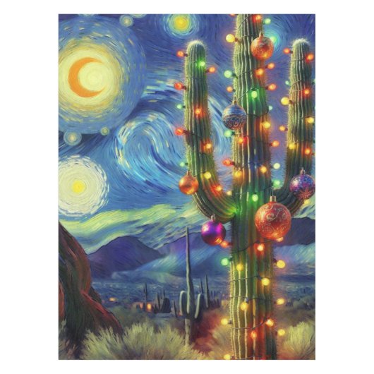 Kerstwoestijn Saguaro Cactus Holiday Kaart Tafelkleed (Voorkant)