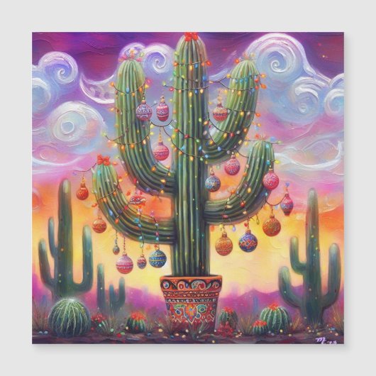 Kerstwoestijn Saguaro Cactus Magnetische Kaart (Voorkant)