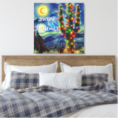 Kerstwoestijn Saguaro Cactus Night Moon Blue Canvas Afdruk (Insitu (Slaapkamer))