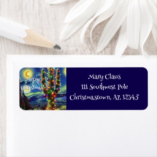 Kerstwoestijn Saguaro Cactus Retouradres Etiket (Insitu)