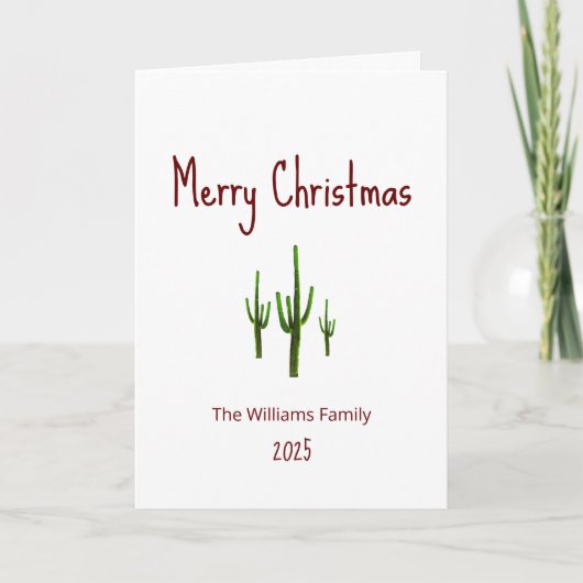 Kerstwoestijn Southwest Saguaro Cactus Feestdagen Kaart (Voorkant)