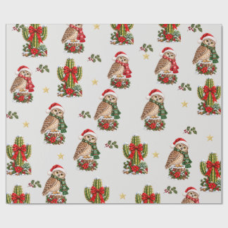 Kerstwoestijnuilen & Cactus Inpakpapier