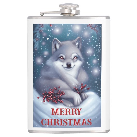 Kerstwolf - Flesje Heupfles (Voorkant)