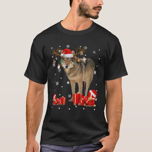 Kerstwolf Funny Santa Reindeer Wolf Lover Gif T-shirt (Voorkant)
