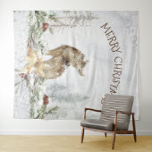 Kerstwolf in besneeuwde bossen vrolijk kerstfeest wandkleed (In Situ (horizontaal))