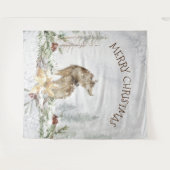 Kerstwolf in besneeuwde bossen vrolijk kerstfeest wandkleed (Voorkant (horizontaal))