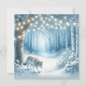 Kerstwolf in betoverd winterbos feestdagenkaart (Voorkant)