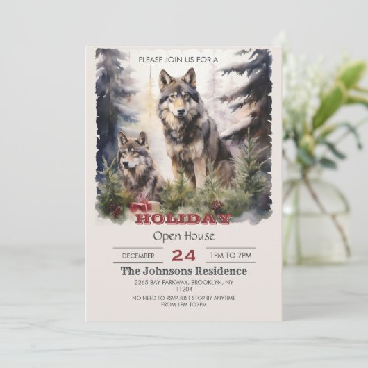 Kerstwolf-waterverf Kaart (Staand voorkant)