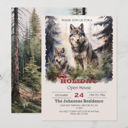 Kerstwolf-waterverf Kaart (Voorkant / Achterkant)