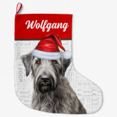 Kerstwolfhond met naam Woof achtergrond Grote Kerstsok (Voorkant)