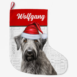Kerstwolfhond met naam Woof achtergrond Grote Kerstsok