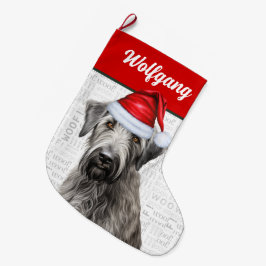 Kerstwolfhond met naam Woof achtergrond Grote Kerstsok