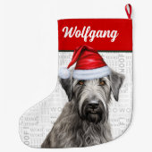 Kerstwolfhond met naam Woof achtergrond Grote Kerstsok (Achterkant)