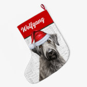 Kerstwolfhond met naam Woof achtergrond Grote Kerstsok (Achterkant (Hangend))